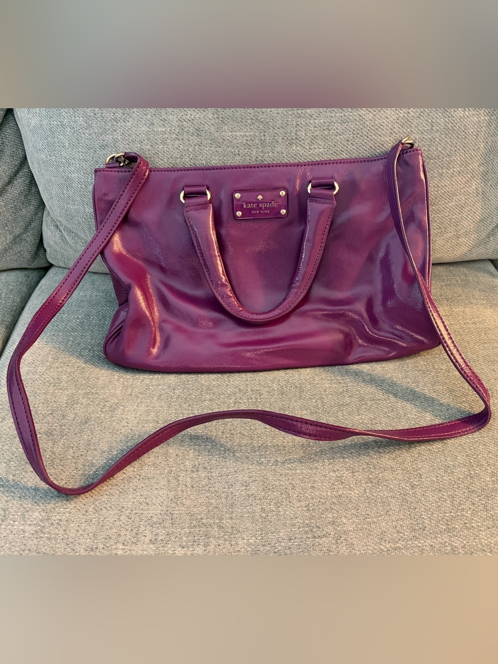 Kate Spade New York Purple Patent Leather Satchel Crossbody Handbag Dust Bag